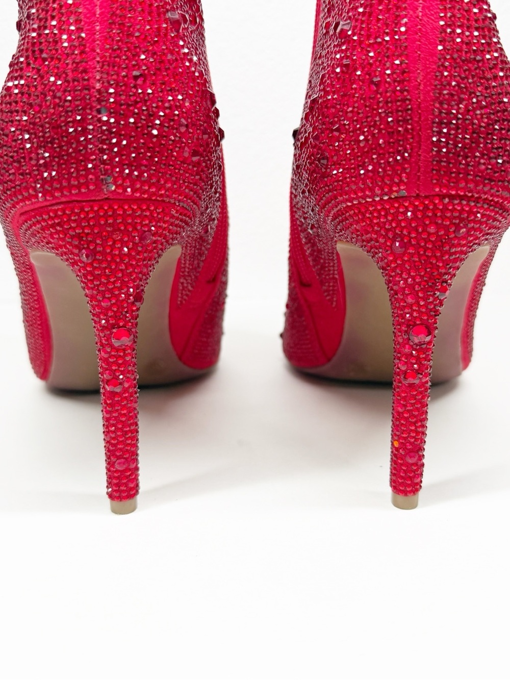 INC Red Rhinestone Bling Stiletto Ankle Boots - Picture 10 of 13